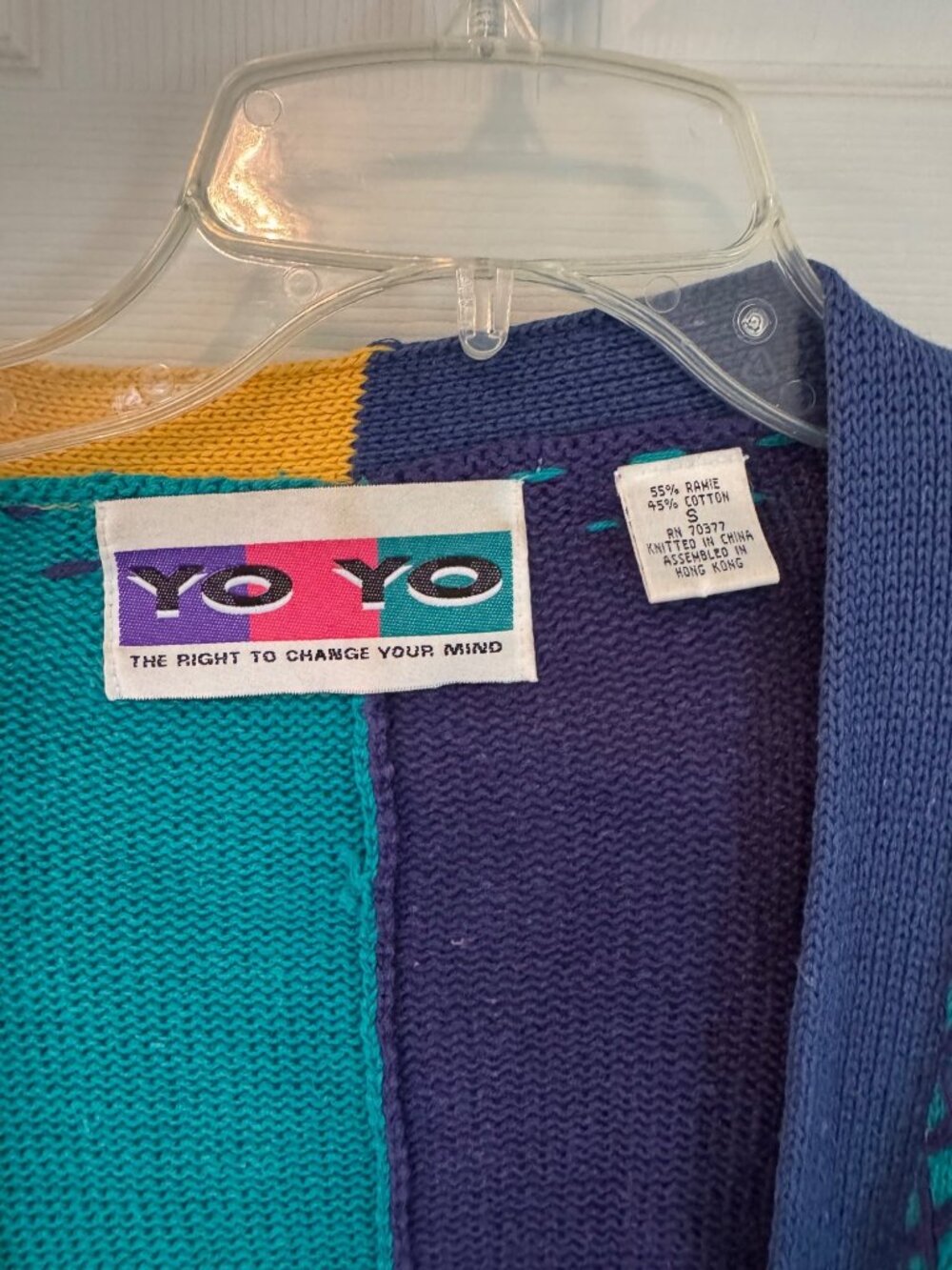 Vintage YOYO Colorblock Knit Cardigan Sweater Patch Primary ABC 90s 80s Small - Picture 6 of 10
